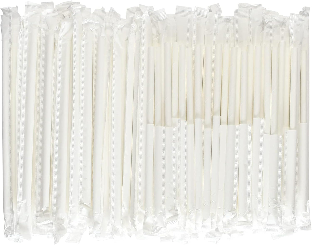 [400 Pack] Compostable Short Paper Straws Individually Wrapped, 5.75" x 0.24", Dye-free White