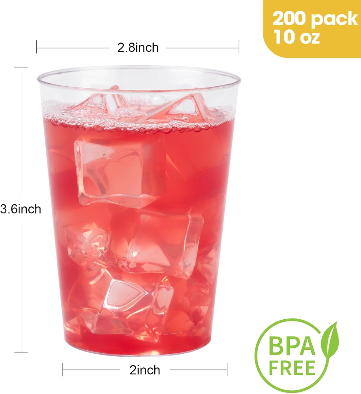 Goodluck 200PCS 10oz Clear Plastic Cups for Party, Disposable Clear Plastic Cups, Cocktail Glasses
