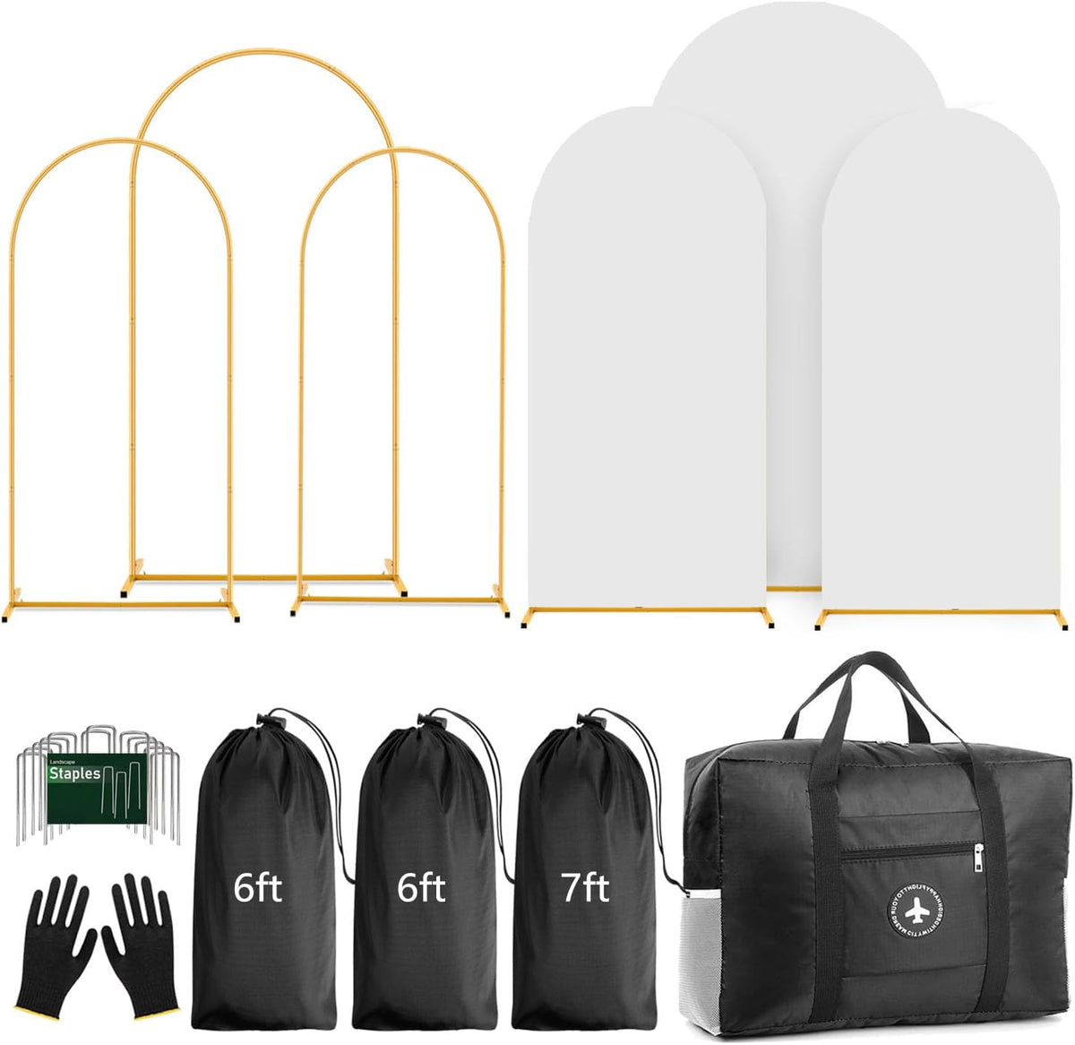 Arch Backdrop Stand Set with Cover,(7.2ft,6ft x 2) Arched Frame Stand & Spandex Wedding Arch Cover