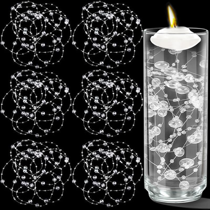 50 PCS Artificial Floating Beads for Centerpieces Vases, Clear 8+3mm String Beads for Wedding Party