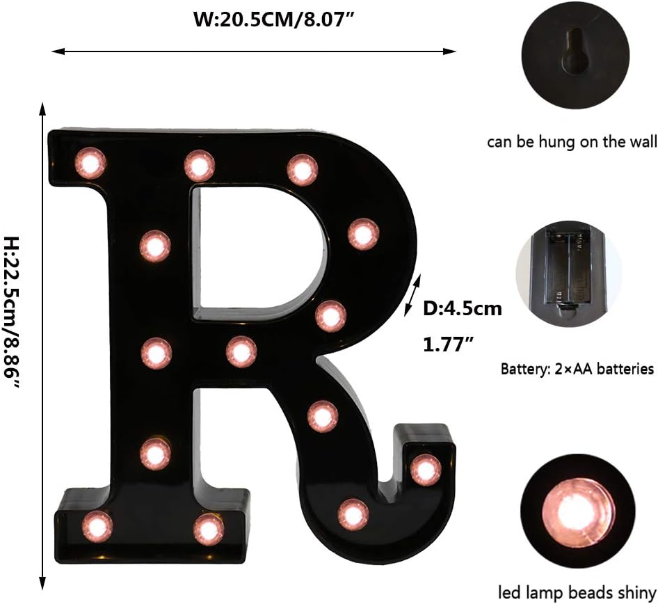 Light Up Black Alphabet Marquee Letters Sign LED Marquee Number Lights Sign for Night Light Home