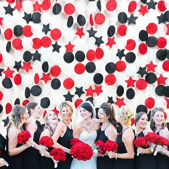 173 Ft Red Black and White Party Decorations Big Star Circle Dots Backdrop Streamer Garland for