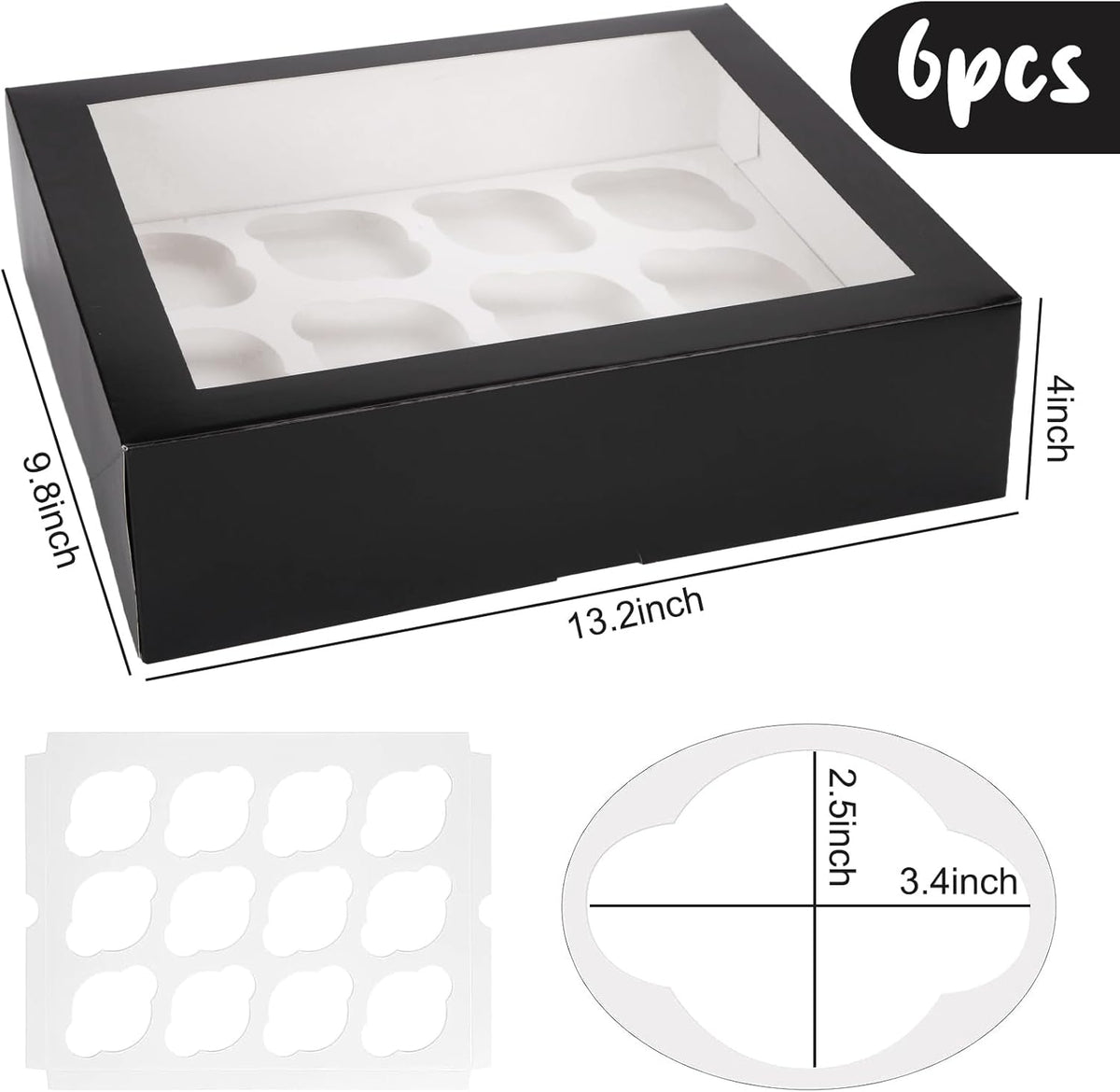 VGOODALL 12 Count Cupcake Boxes, 6PCS Halloween Cupcake Holder with Window Black Pastry Boxes for