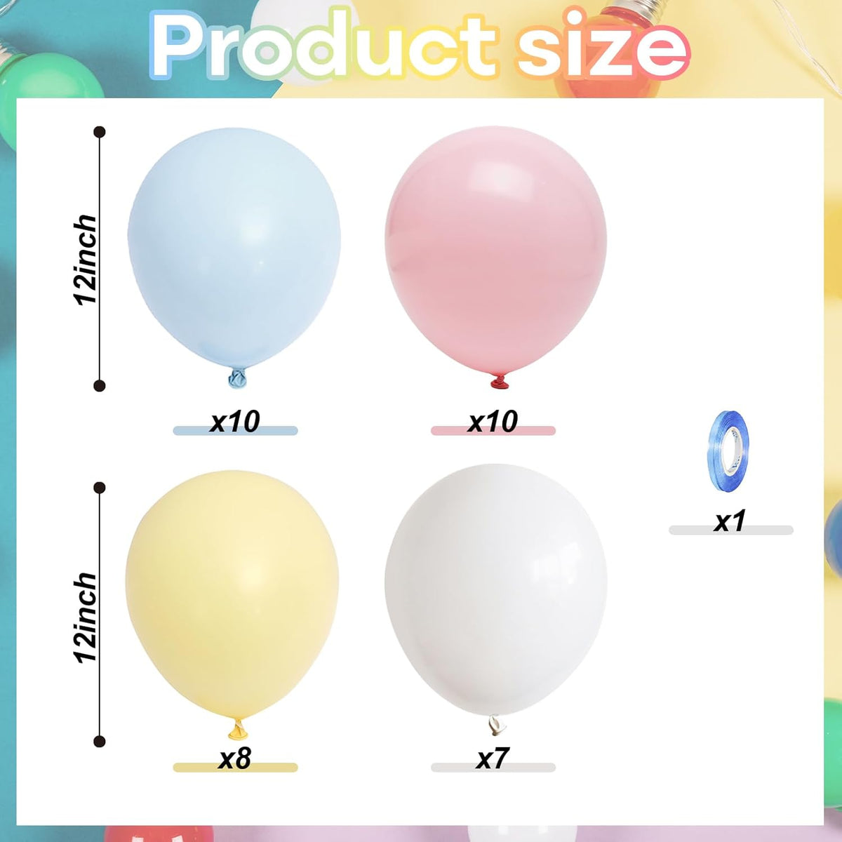 Pastel Balloons, 12 Inch 35PCS Light Pink Blue Yellow White Latex Balloon, Multicolor Balloon for