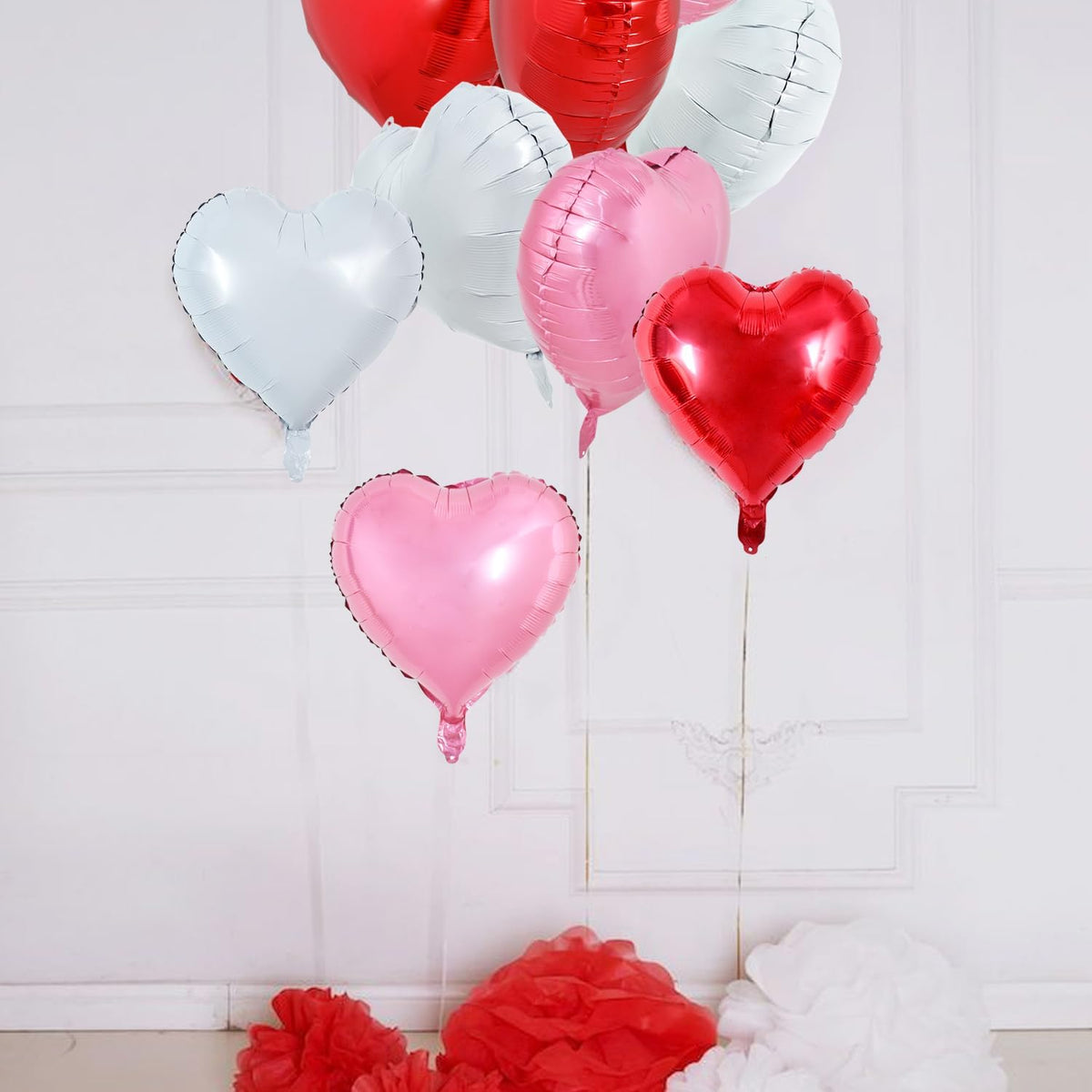 TONIFUL 30Pcs 18 Inch Heart Balloons Red White Pink Valentine’s Day Heart Shape Foil Mylar Balloons