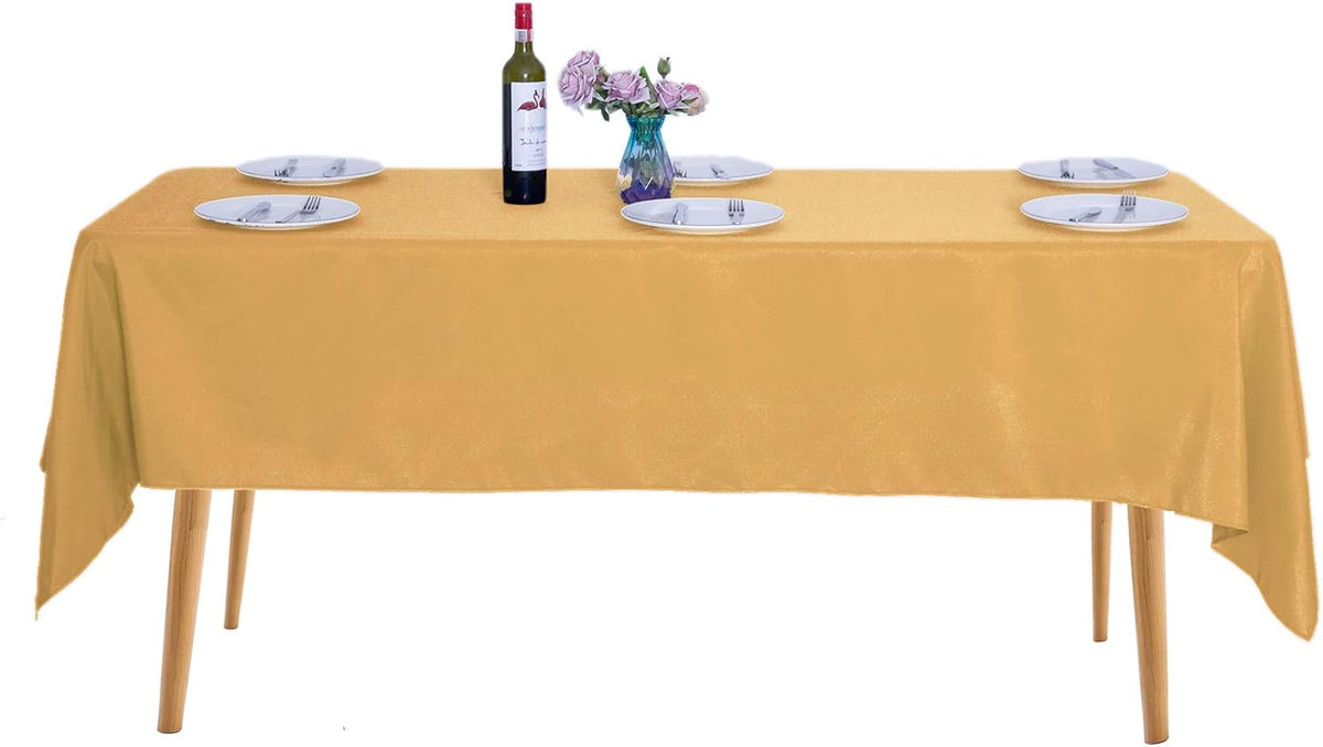 Ascoza 2pack 60x102 Inch Gold Rectangular Tablecloth 6 Feet Table Cloth in Polyester Fabric for