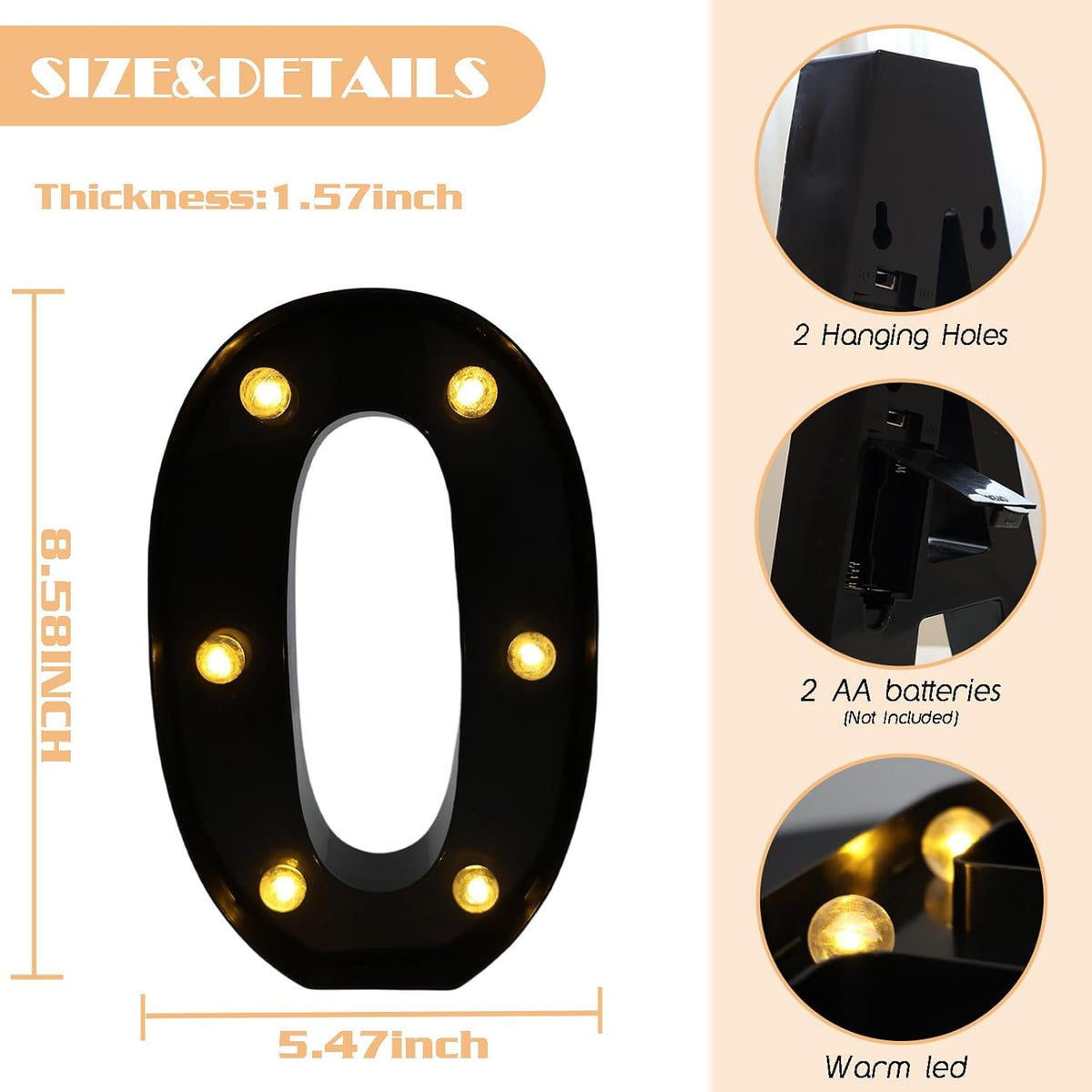 LED Marquee Numbers, 8.58 Inch Led Light Up Numbers for Party, Small Light Up Letters, Battery