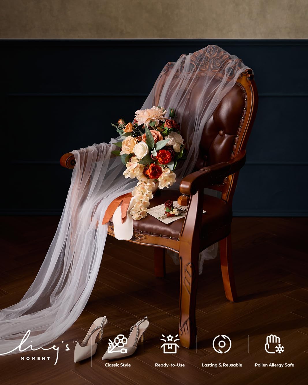 Ling's moment Terracotta Bridal Bouquet Cascading, Orange Wedding Bouquets for Bride, 13 Inch Bride