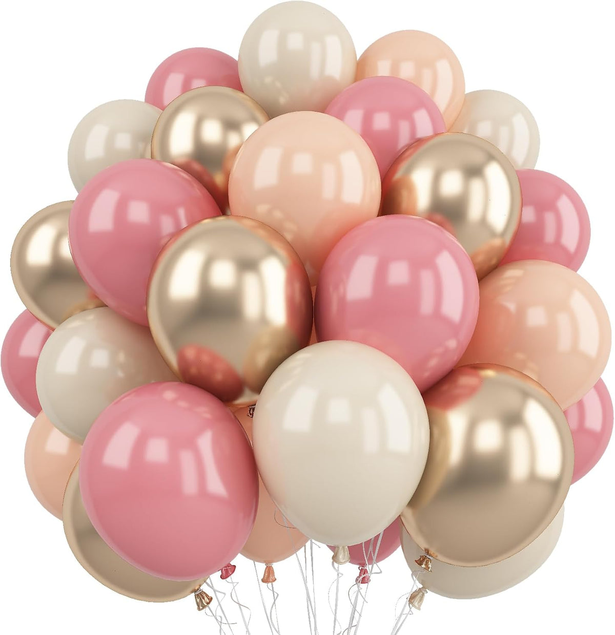Retro Pink Beige Balloons Set, 12 Inch Dusty Pink Balloons Pink Gold Party Balloons Dark Gold Latex