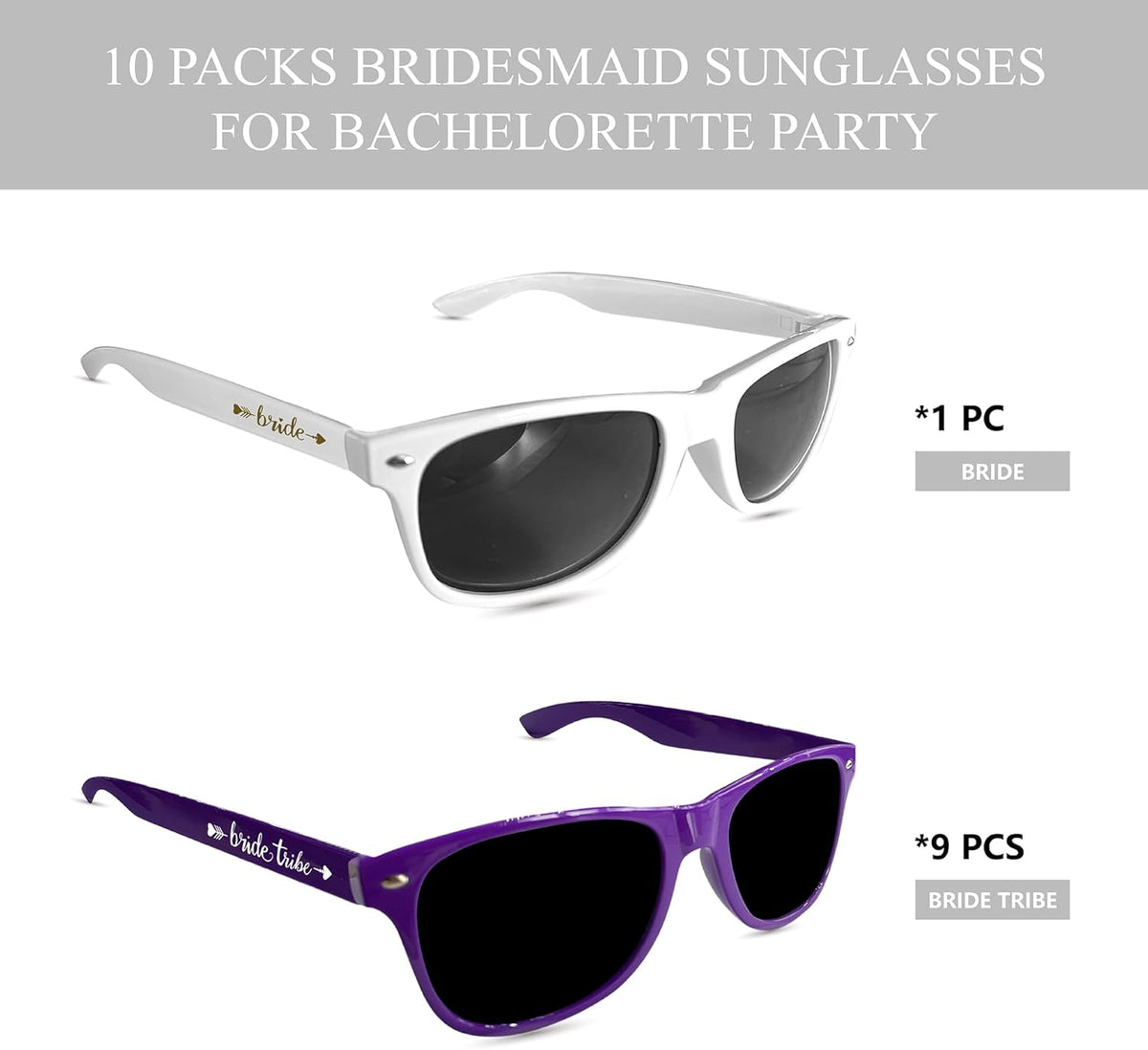 LADY&HOME 10 Pack Bachelorette Party Sunglasses Favors, Bridesmaid and Bride Tribe Sunglasses for