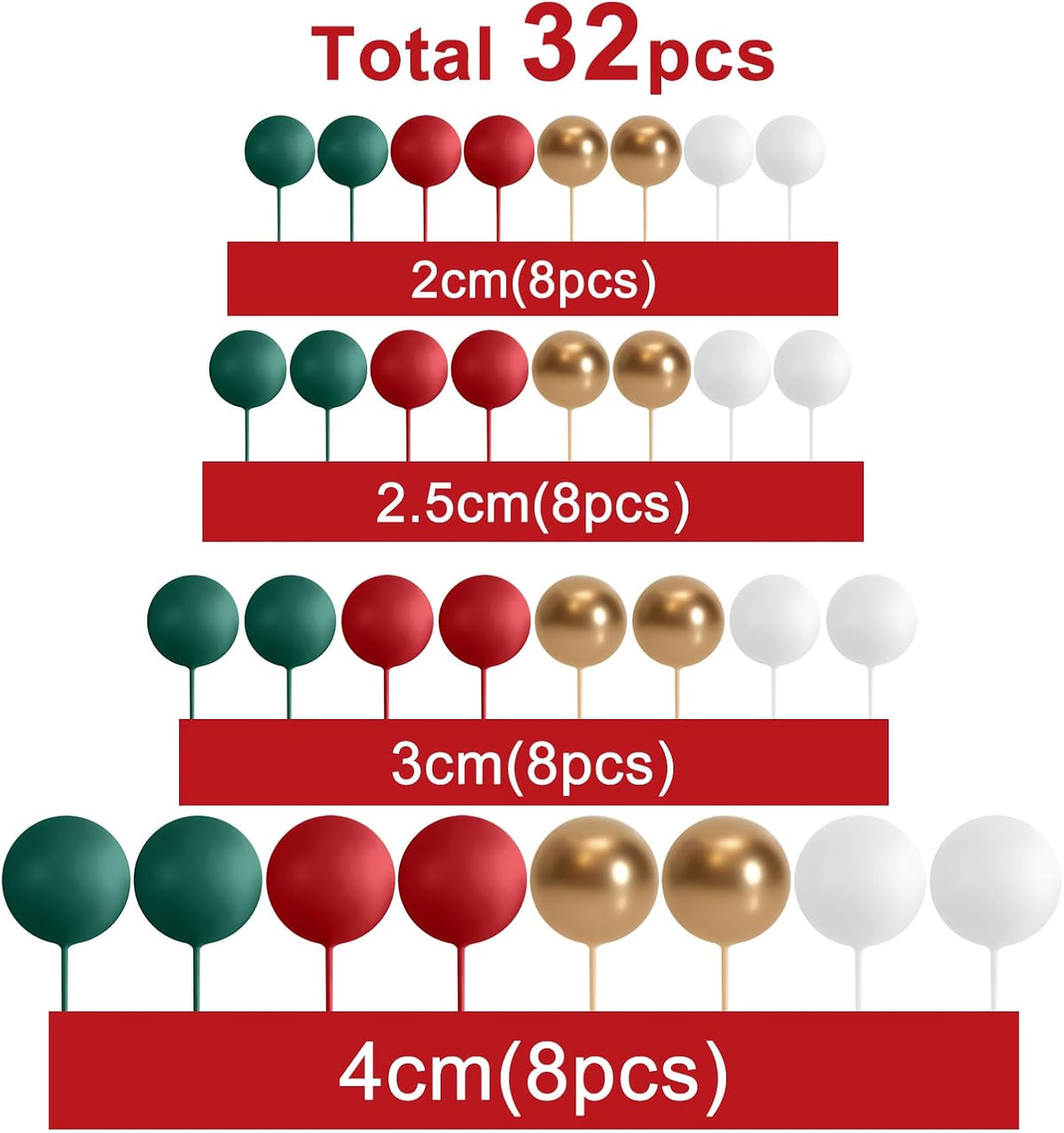 ASTARON 32 Pcs Ball Cake Topper Christmas Decorations Mini Balloons Sticks Foam Balls Cake Picks