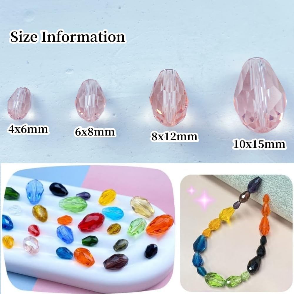 50pcs 10x15mm Teardrop Crystal Glass Beads Vertical Hole Faceted Glass Teardrop Spacer Beads for