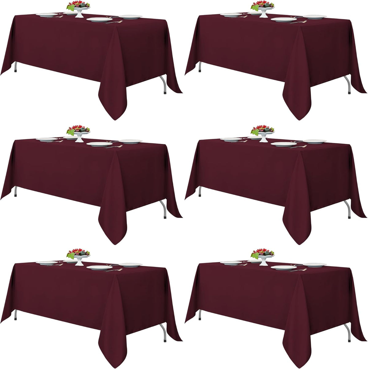 Fitable Burgundy Rectangle Tablecloths for 6 Foot Tables, 6 Pack - 70 x 108 Inches - Stain