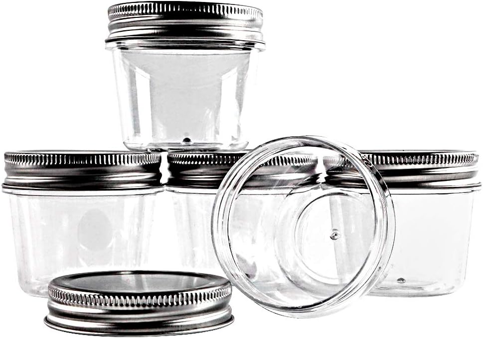 novelinks 4 Ounce Clear Plastic Jars Containers With Screw On Lids - Refillable Round Empty Plastic