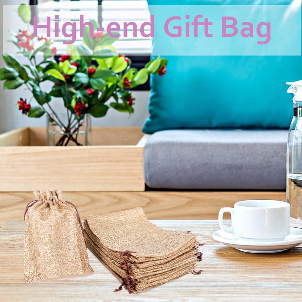 LYSXP 50PCS Burlap Bags with Drawstring，5x7 Inch Drawstring Gift Bag Jewelry Pouches for Wedding