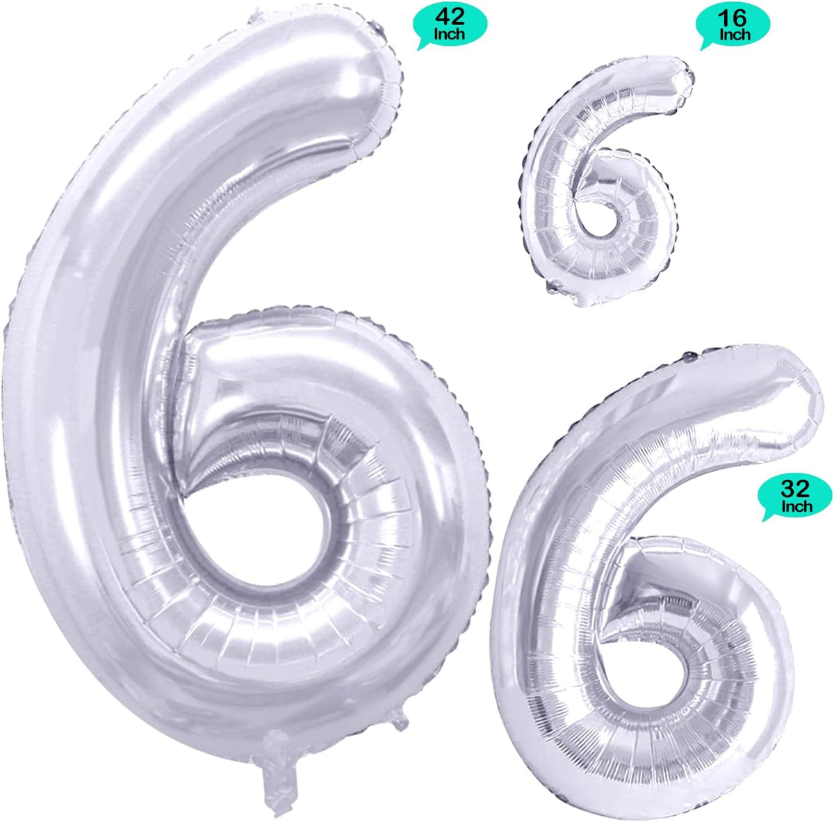 GOER Silver Foil Balloons Number 6,Huge Number Balloons for 6th Birthday Party Supplies Anniversary