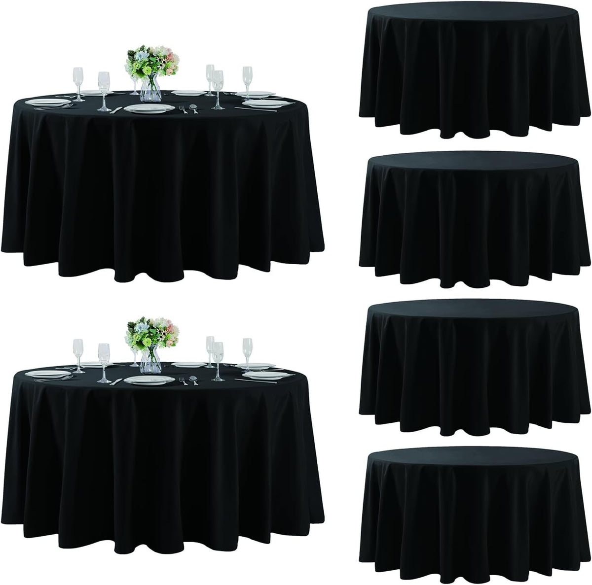 Fokitut 6 Pack Round Tablecloth, 108 Inch, Stain Resistant and Wrinkle Polyester Table Cloth