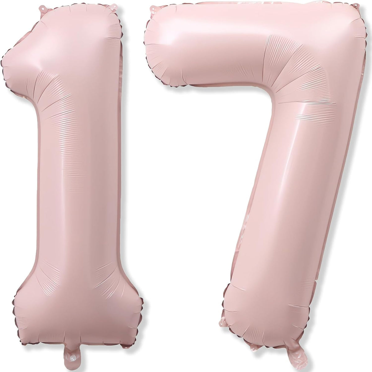 Pastel Pink 17 Balloon Number for Girls, 40'' Self Inflating Number 17 Balloons, Big Light Blush