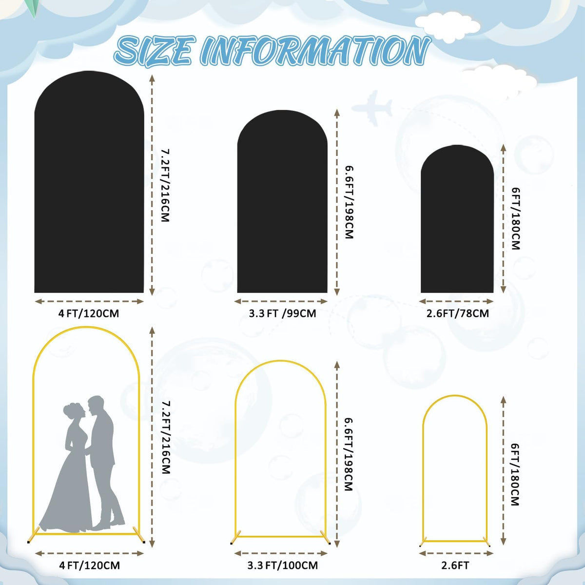 FOTSHARER Wedding Arch Backdrop Stand and Black Arch Covers Stretchy Backdrop Set of 3 (7.2FT