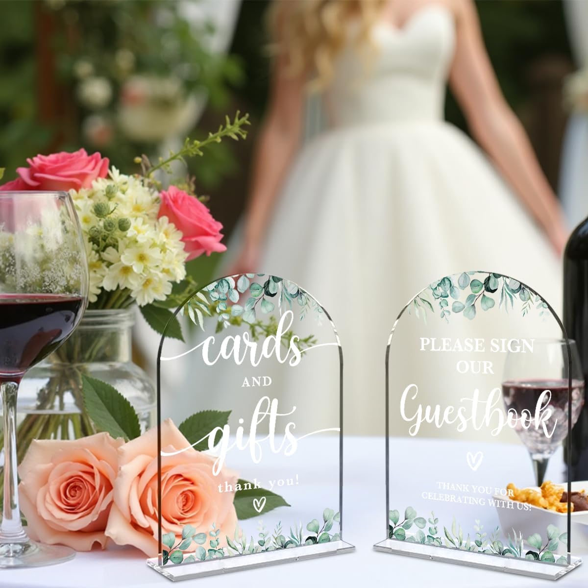 2 Pcs Acrylic Wedding Signs for Reception, Bridal Shower Decorations, Cards and Gifts Signs, Guest