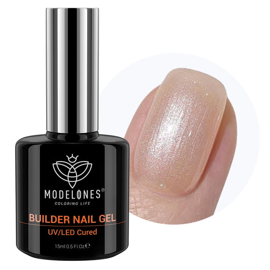 modelones Builder Nail Gel, 8-in-One Gold Shimmer Builder, Champagne Sparkle Glitter Rubber Color