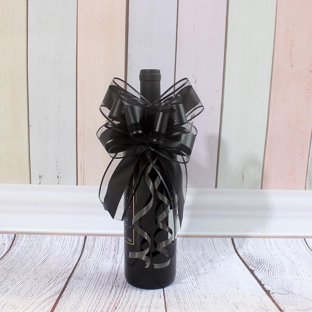 WEWILUCK Large Black Gift Bows - 15PCS Perfect bows for Gift Wrapping, Pull Bows for Man Present