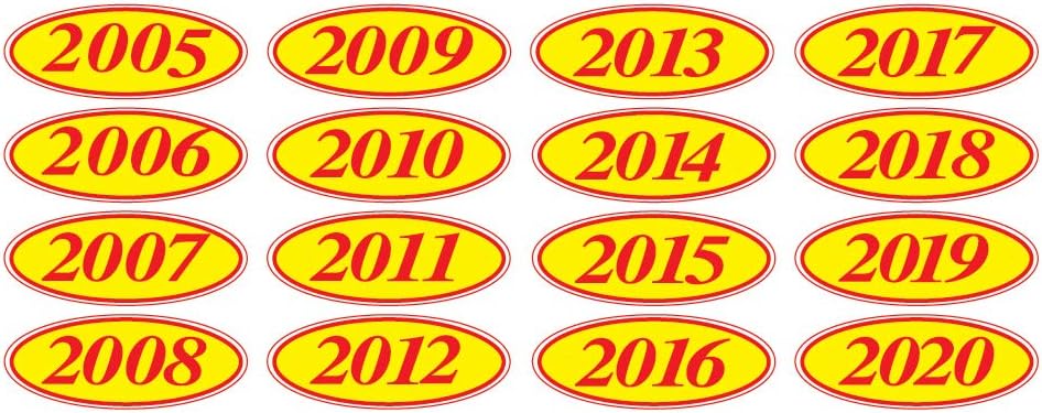 EZ-Line Oval Model Windshield Year Stickers for Car Windows Red and Yellow Large Vinyl Dealership