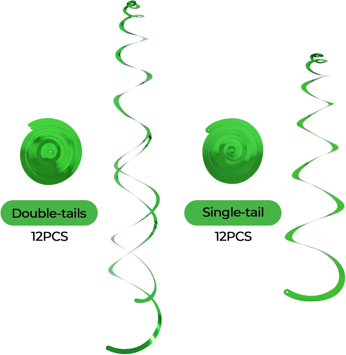 24 PCS Green Hanging Swirl, Sparkle Ceiling Hanging Decorations, Plastic Streamer Party Decorations