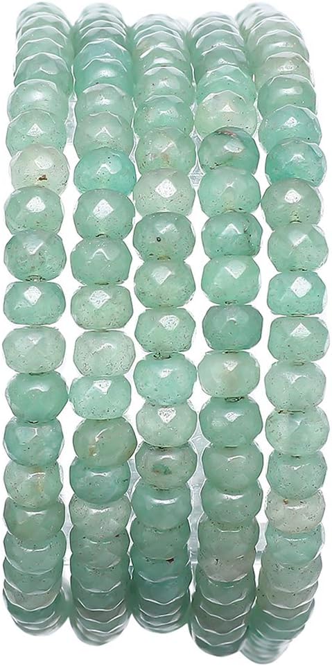 BEADIA Faceted Natural Green Aventurine Jade Stone Rondelle 4x6mm Loose Semi Gemstone Beads for