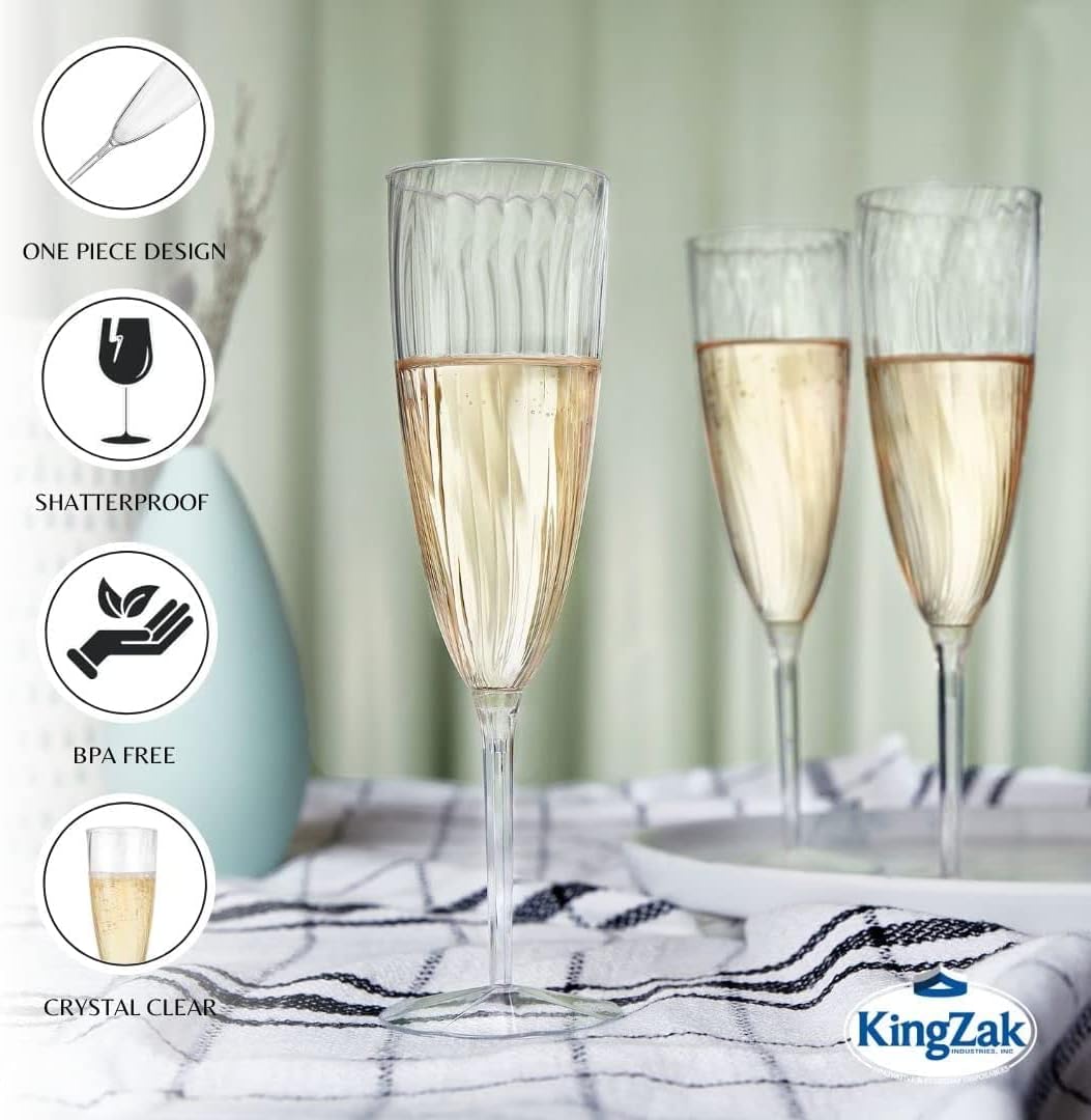 Lillian Tablesettings Premium Champagne Flutes 6 oz. Clear Hard Plastic 1-Piece Disposable Glasses