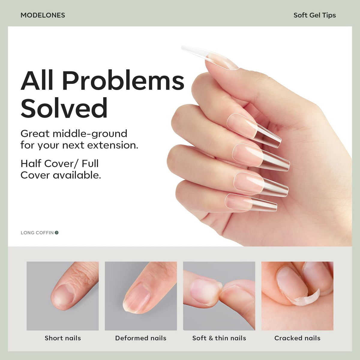Modelones Long Coffin Nail Tips - 500Pcs Fake Nails Gel Clear Soft Acrylic Press on Pre-shape Full