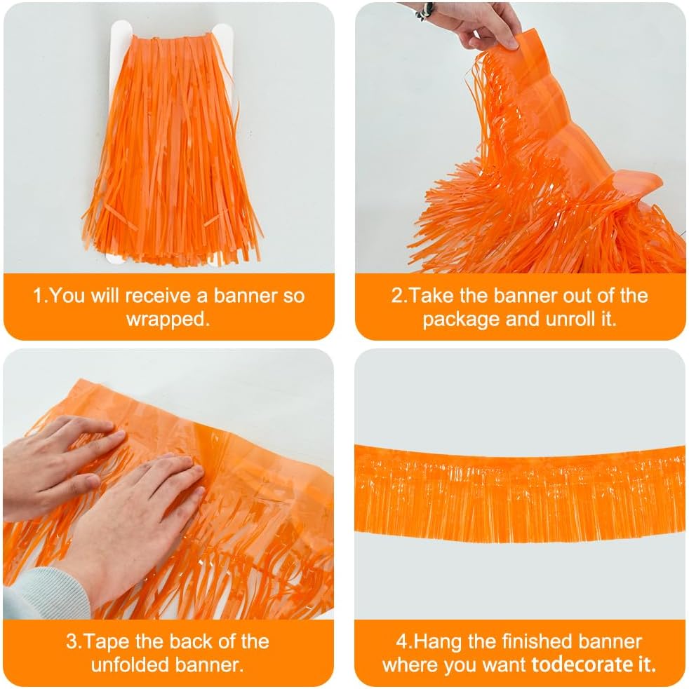 BEISHIDA 3 Packs Metallic Foil Fringe Garland Orange Wall Hanging Tinsel Fringe Banners for