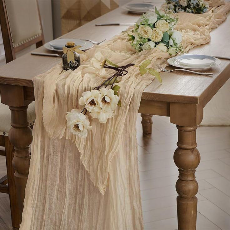 20 Pack Beige Cheesecloth Table Runner 17x108 Inch Boho Wrinkled Sheer Gauze Cheese Cloth Table