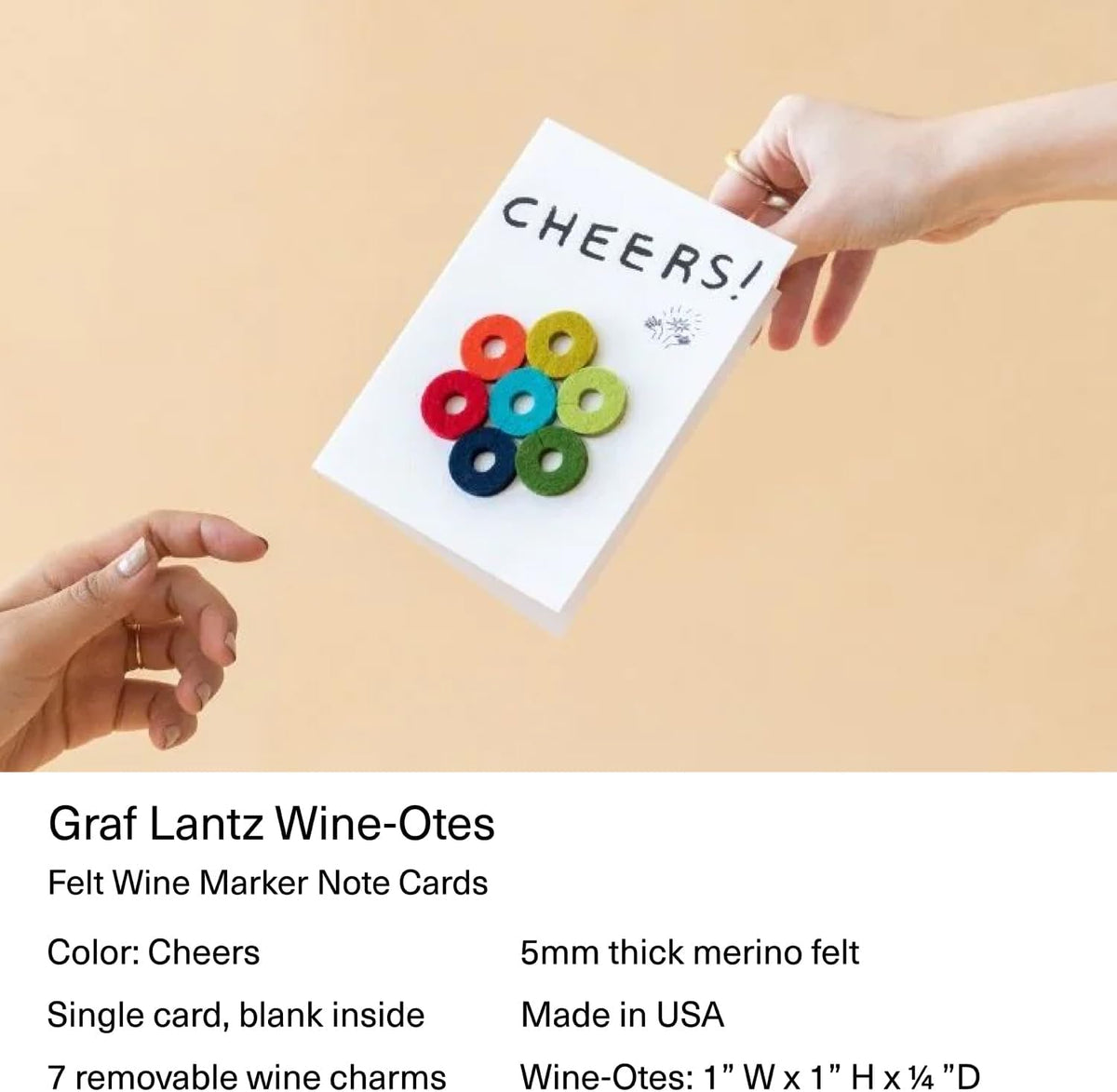 Graf Lantz - Wine-Ote's Merino Wool Wine Glass Charms (Cheers) 7 Count - Drink Markers with Note