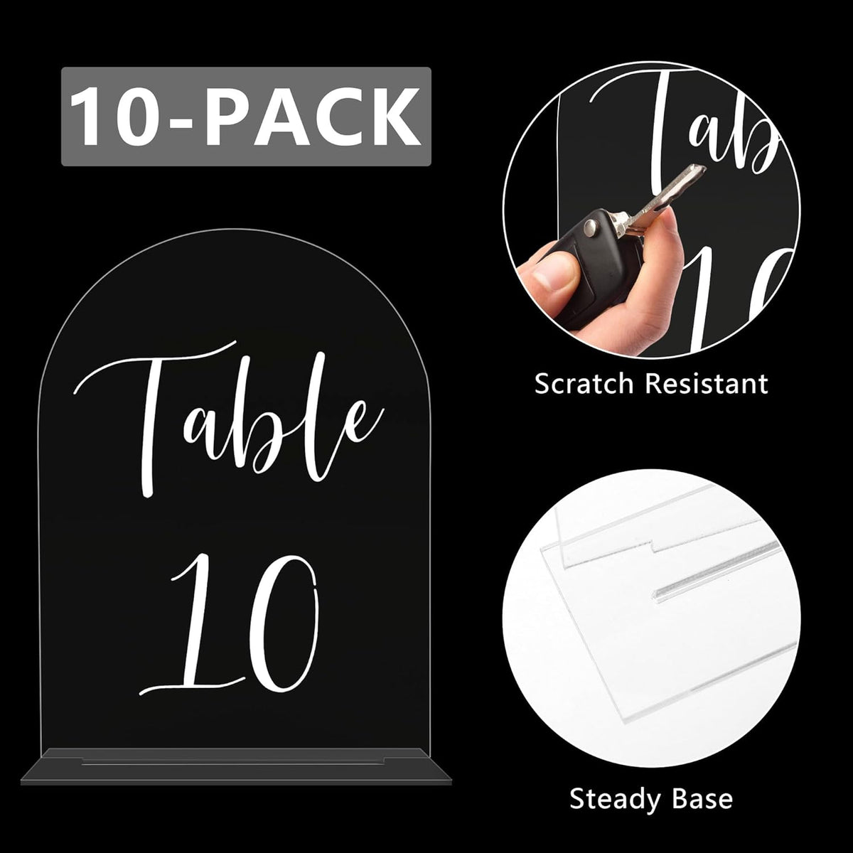 JOYIT Arch Wedding Table Numbers 1-10 with Stands – 5" X 7" Acrylic Table Signs with Clear