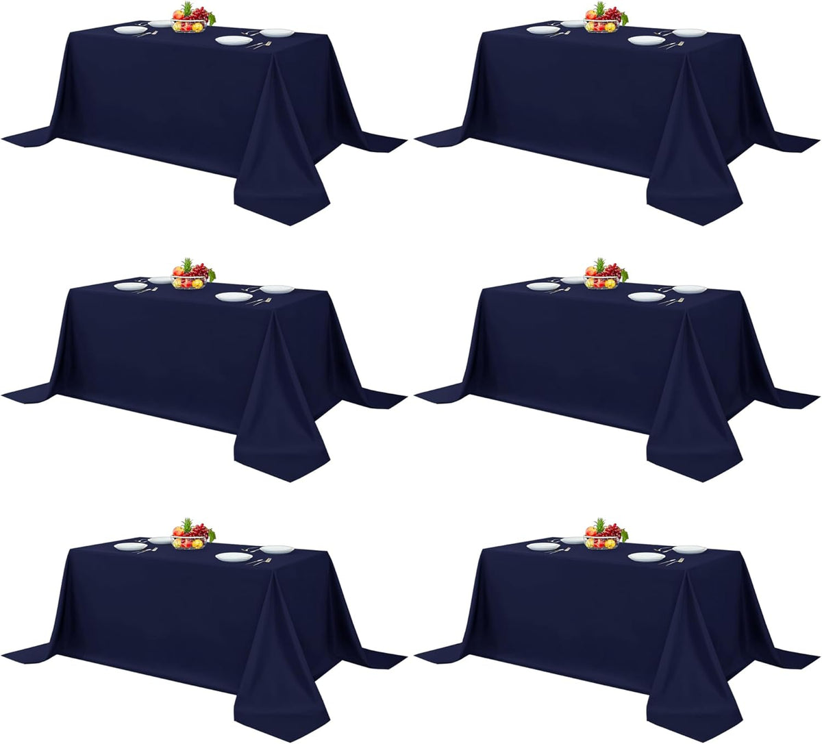 Fitable Elegant Rectangle Table Clothes, 6 Pack - 90 x 132 Inch, Navy - Reusable and Washable