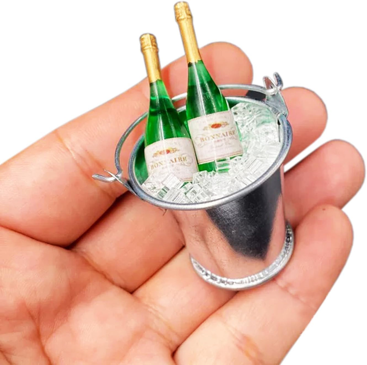 Miniature Champagne Bottle with 2 Glasses, 1:12 Dollhouse Champagne Bottle, Tiny Champagne Bottle