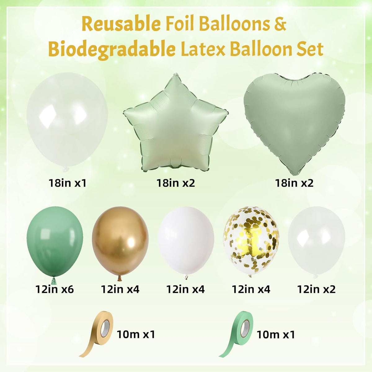 Sage Green and Gold Balloons Heart Star Balloon as Retro Olive Sage Green Baby Shower Decorations