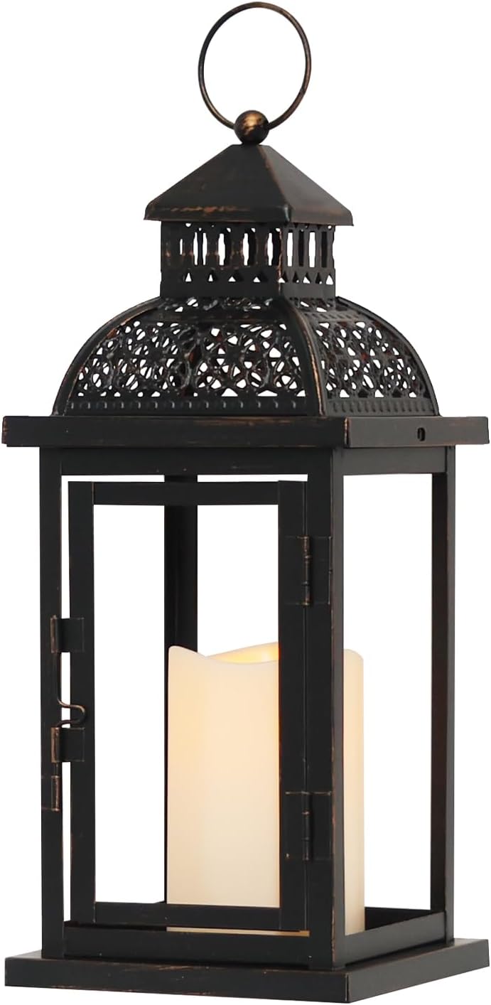 NEEDOMO Lanterns Decorative Indoor & Outdoor, 15'' Lantern with LED Candle, Vintage Metal Hanging