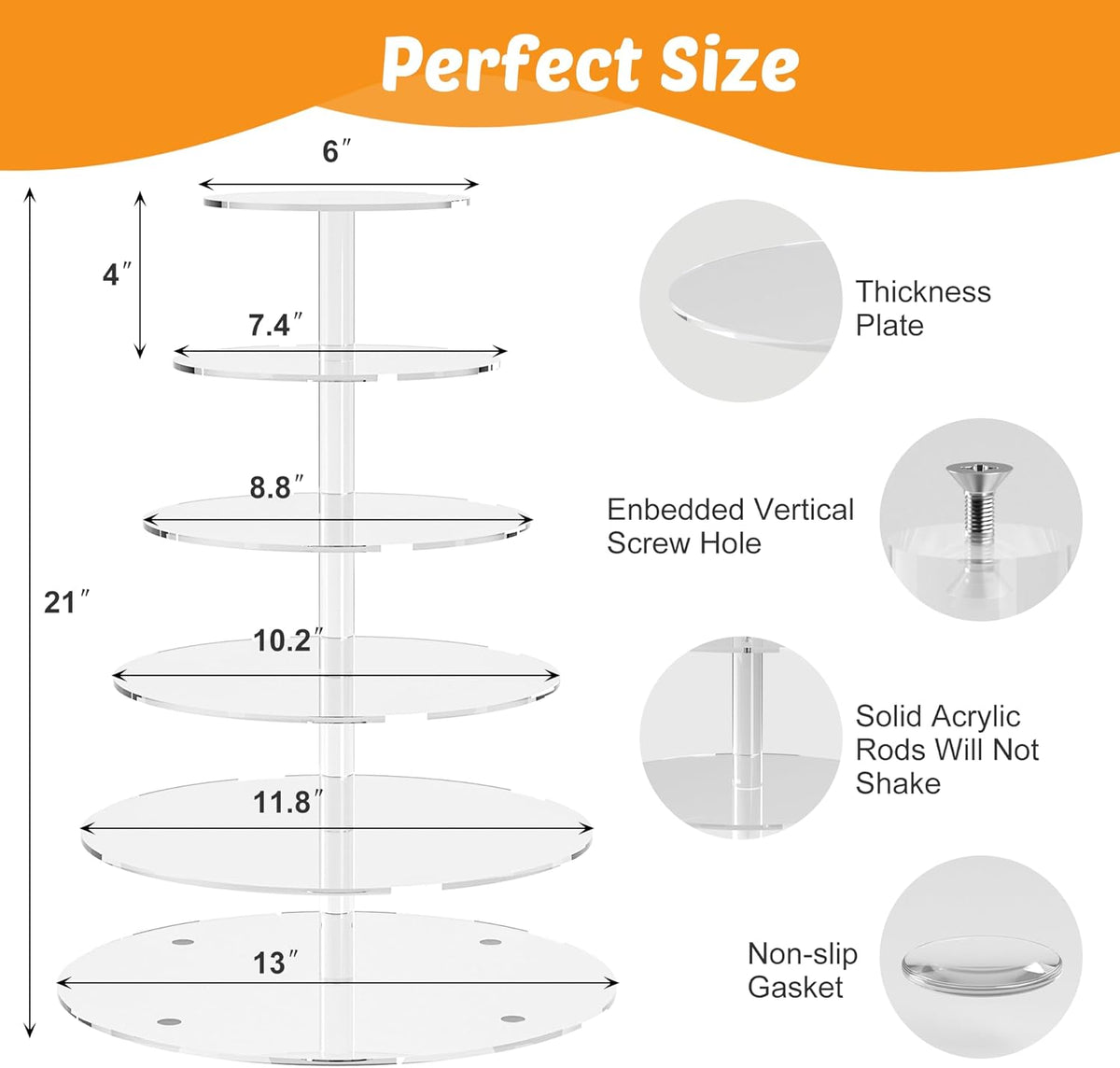 Cupcake Stand, 6 Tier Cupcake Stand for 50 Cupcakes, Round Acrylic Dessert Table Display, Clear