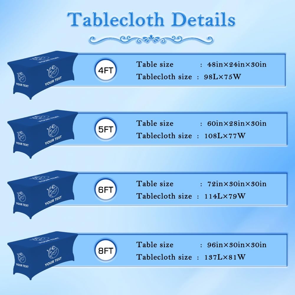 Custom Table Cloth with Business Logo 4FT 5FT 6 FT 8 FT Spandex Customized Table Cover Stretch for