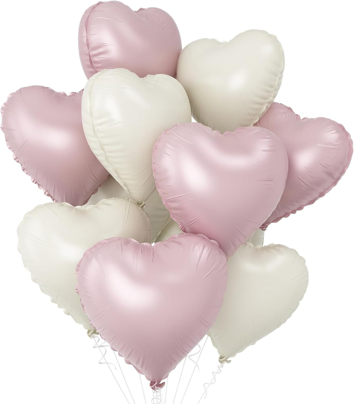 Pink White Heart Balloons,10Pcs Cream Baby Pink Foil Heart Shaped Balloons,18Inch Sand White Helium