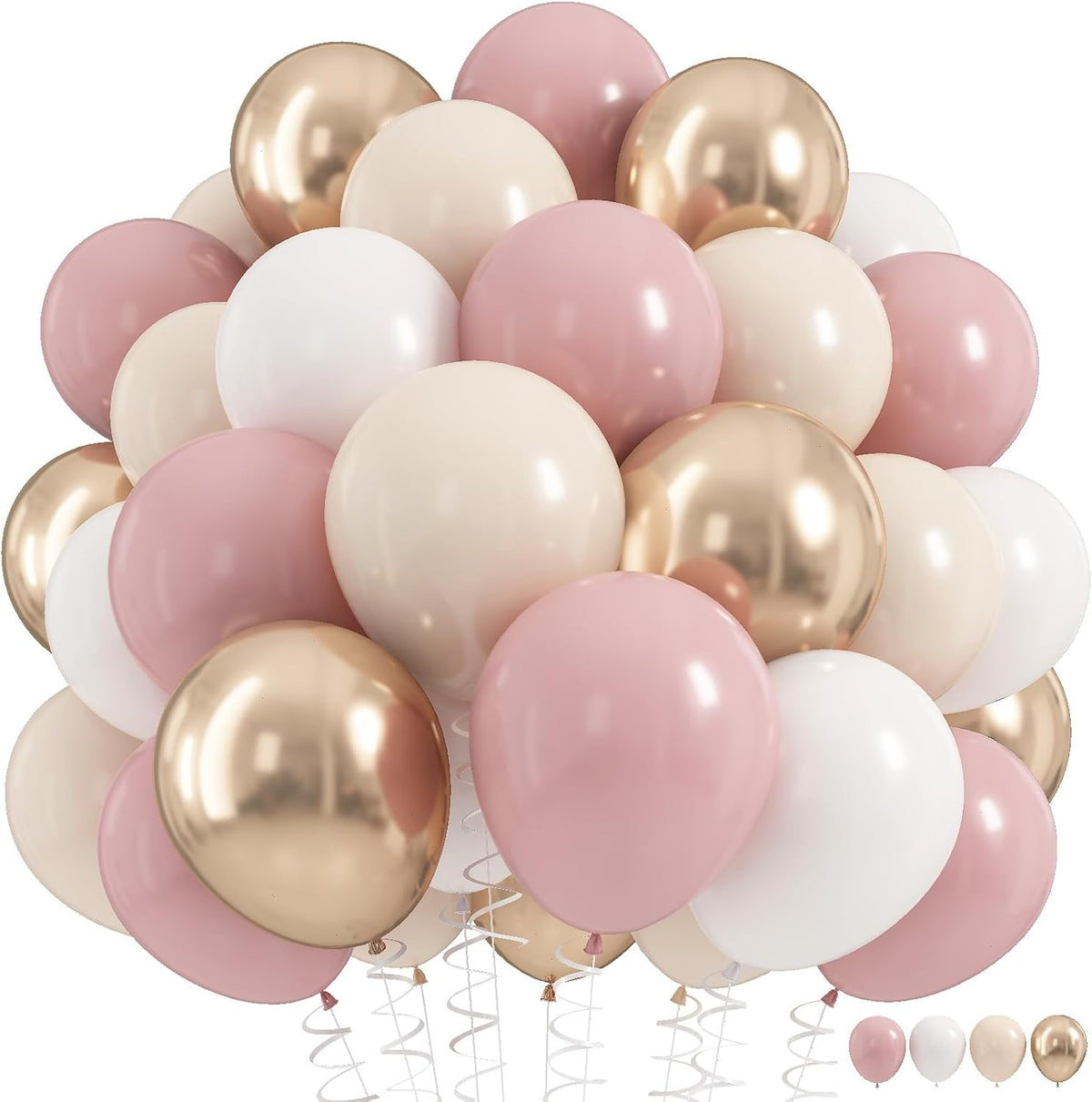 Nude Dusty Pink Balloons Set, 60Pcs 12 Inch Retro Blush Pink Apricot Helium Balloon with Beige