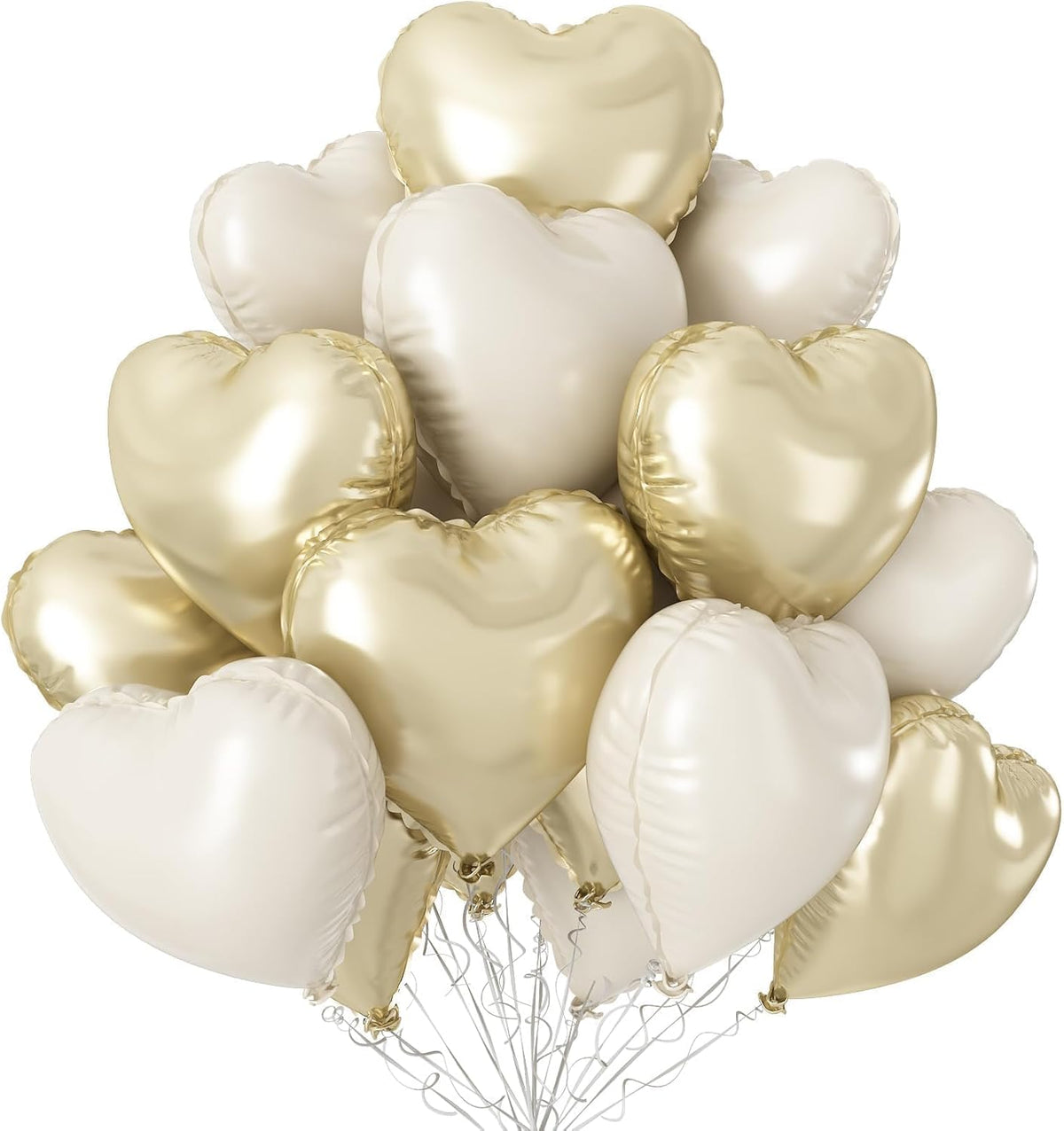 Champagne Gold Cream Heart Balloons,12Pcs 18 Inch Beige Foil Love Heart Shaped Balloons for