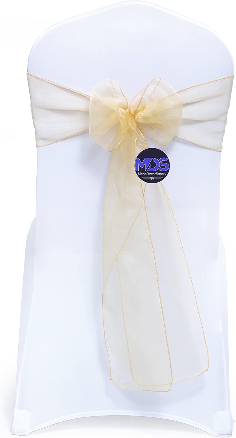 MDS Pack of 25 PCS Organza Chair Sashes Wider Dining Chair Bows Ribbon Tie Back for Wedding Party