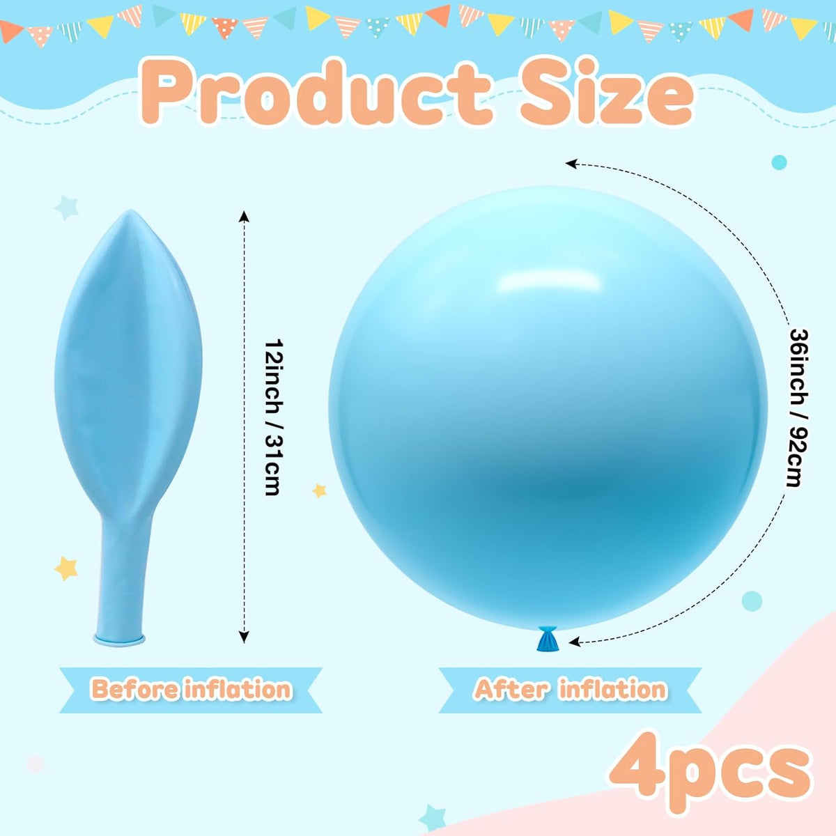 Giant Balloons 36 inch, 4pcs Jumbo Large Latex Pastel Blue Balloons for Birthday Baby Shower Party
