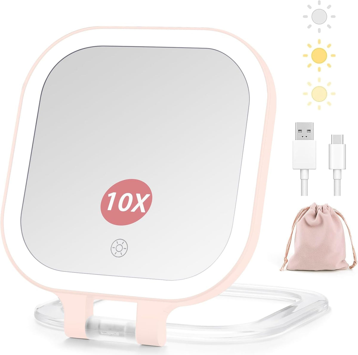 DESCHEN Rechargeable Travel Makeup Vanity Mirror with Lights and Magnification, Portable 1X/10X