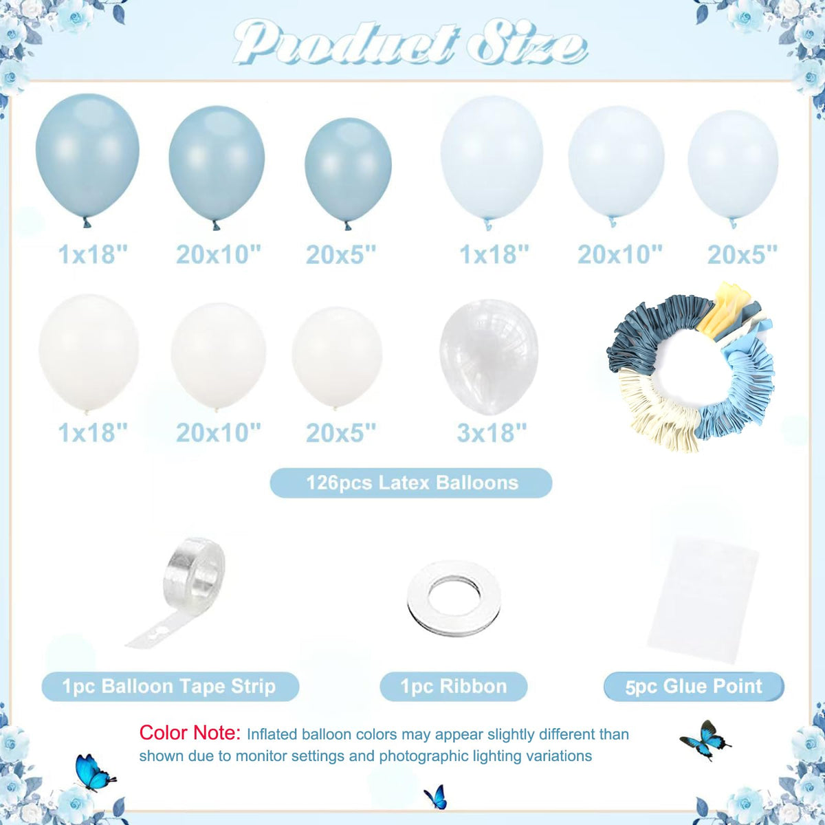 NUTTYBASH Dusty Blue Balloon Arch Kit Light Blue White Balloon Garland Kit