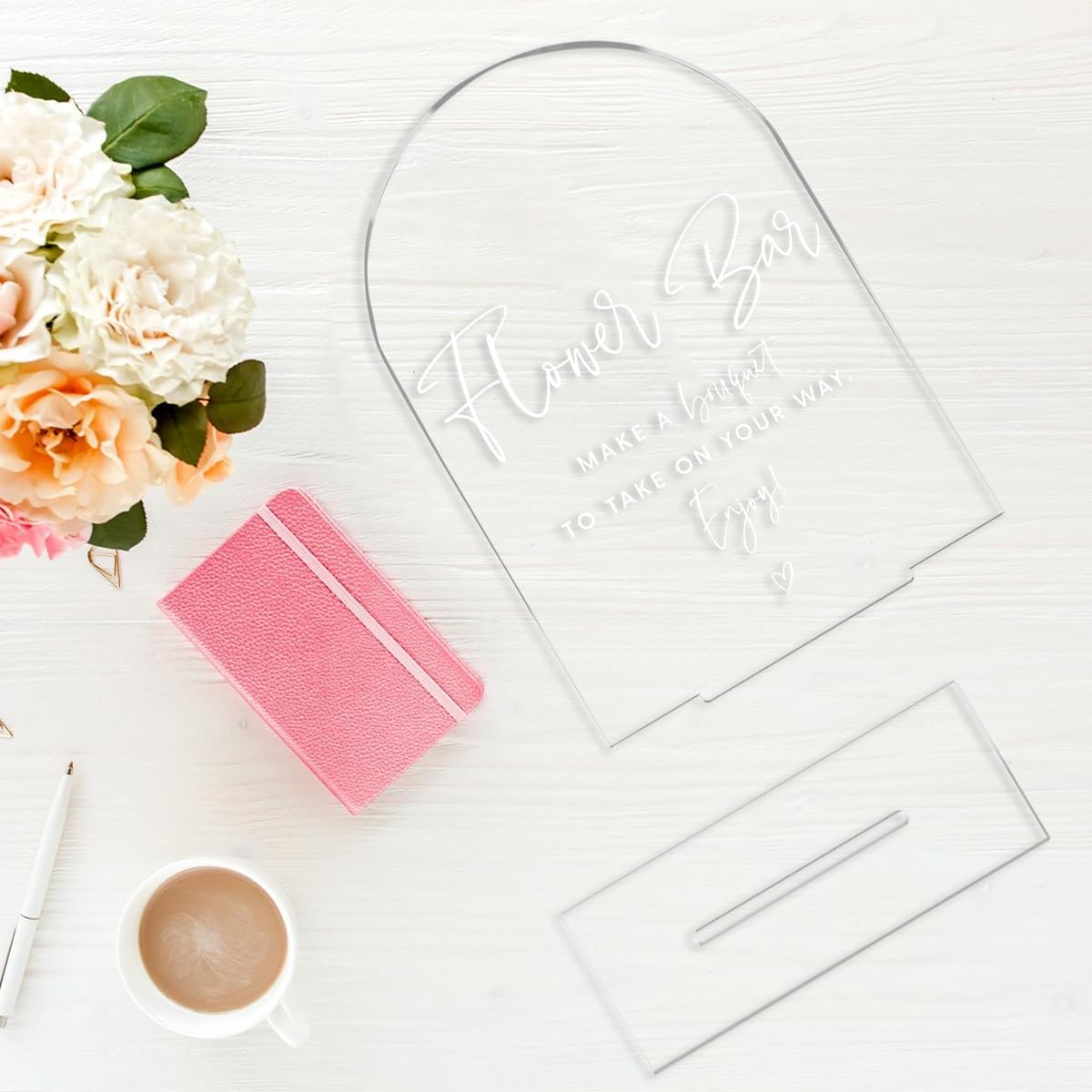 Wedding Signs，Flower Bar Sign, 5 x 7 Inch Arch Acrylic Sign, Wedding Sign for Ceremony and