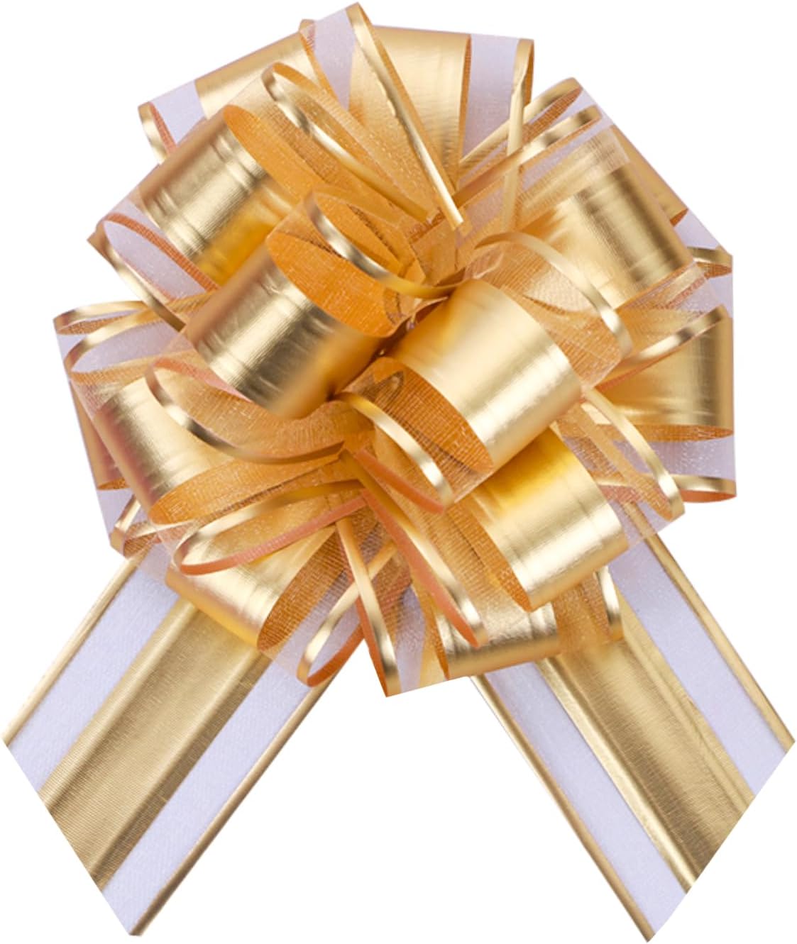 6 PCS 6 Inch Organza Golden Pull Bows - Perfect for Gift Wrapping, Wedding Decor, Car Bows